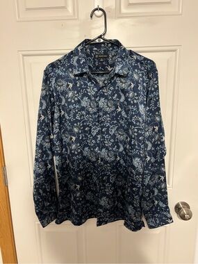 INC International Concepts Navy Floral Button-Up Shirt